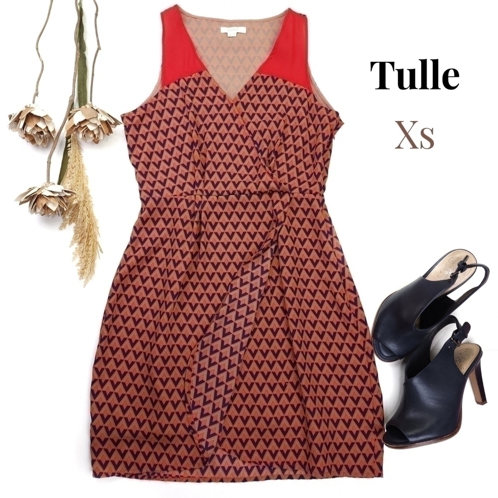 Tulle Coral Blue Patterned Sleeveless Dress Sz Xs